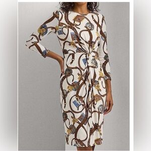 NWT Ralph Lauren Cream and Brown Patterned Dress